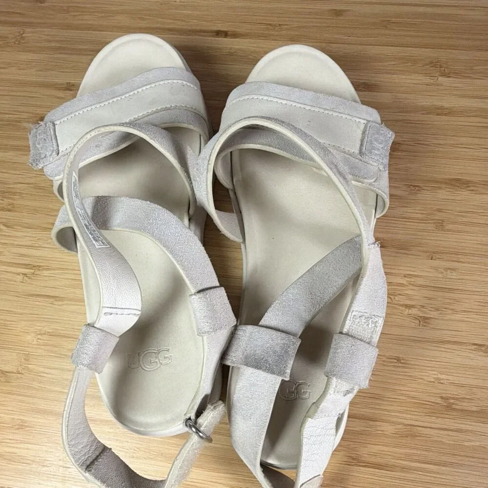 UGG Womens Suede Strappy Ankle Strap Hook & Loop Sandals Beige US 7 - Picture 11 of 11